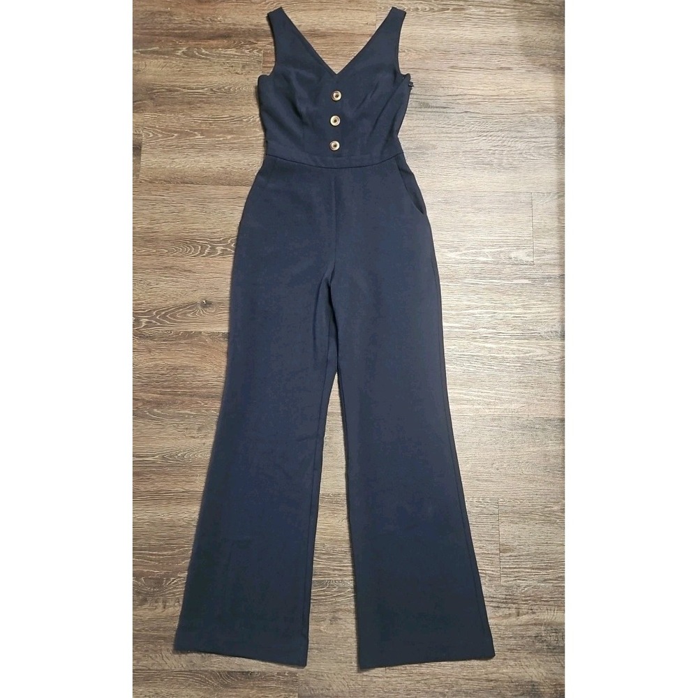 Chelsea 28 Sleeveless Cutout Back Navy Jumpsuit‎ Size 2 - Picture 3 of 14